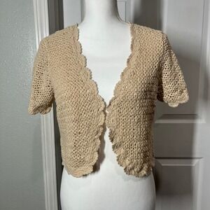KSL Crochet Cardigan 3X Beige Knit Open Front Plus Size